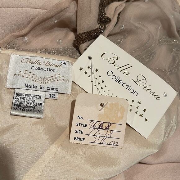 Bella Diosa Collection Vintage 90'S Maxi Dress Beige Beaded Sheer Accent Size 12 - Picture 9 of 16